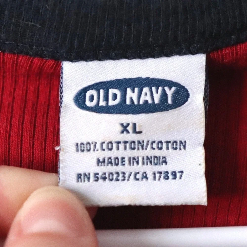 Old Navy Mens Red Navy Blue Stripe V Neck‎ Long Sleeve Sweater XL Cotton Vintage